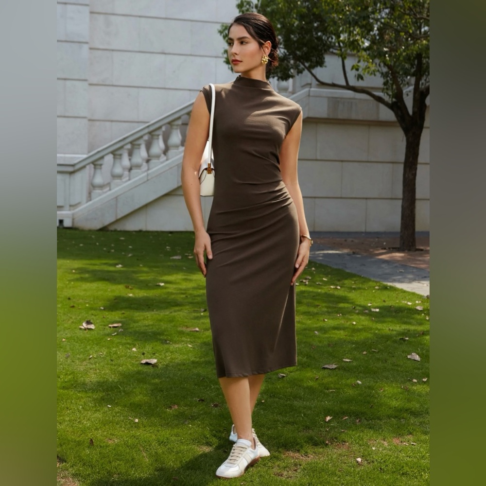 OGL Brown Sleeveless Midi Dress